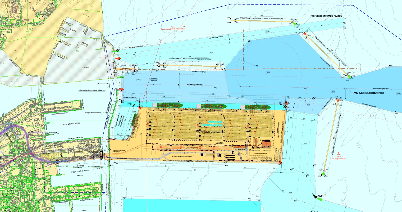 Rys 1 Zakres inwestycji budowy Portu Zewnętrznego od strony wodnej